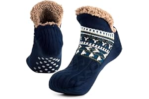 Fluffy Fuzzy Slipper Socks for Women & Men,Warm Fleece Lined Non-Slip Grips,Thick Cozy Winter Knitted Bed Socks for Indoor Fl