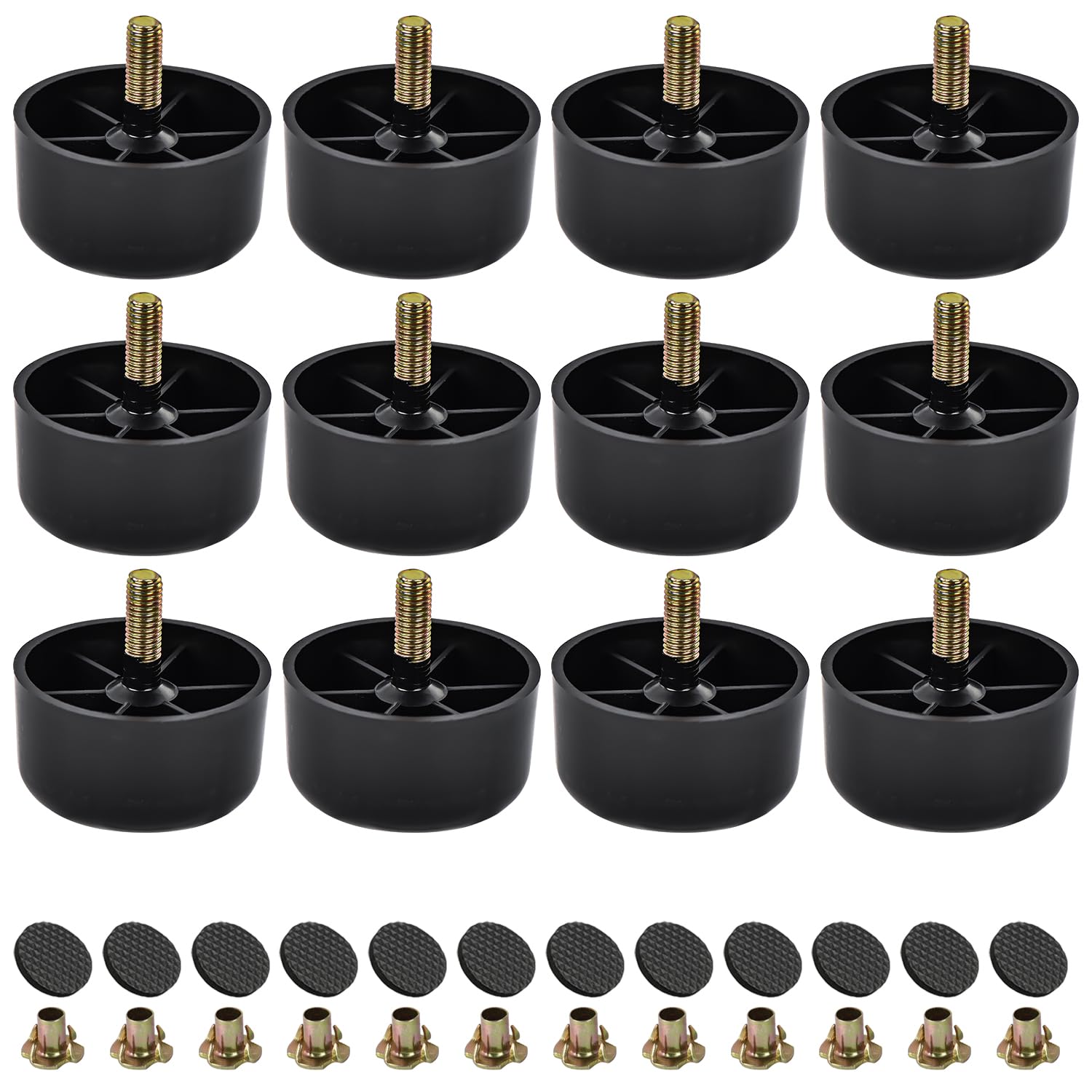 TCHOSUZ 1.2 inch / 3cm Plastic Furniture Legs, Pack of 12 Mid Century Modern Plastic Light Tapered Wood Grain Replacement Feet with M8 Hanger Bolts & T-Nuts for Sofa Couch Bed Riser