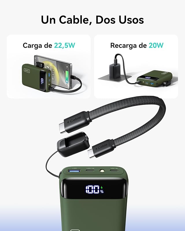 Power Bank, Pequeño 20000mAh 22,5W Carga Rapida Bateria Phone Externa