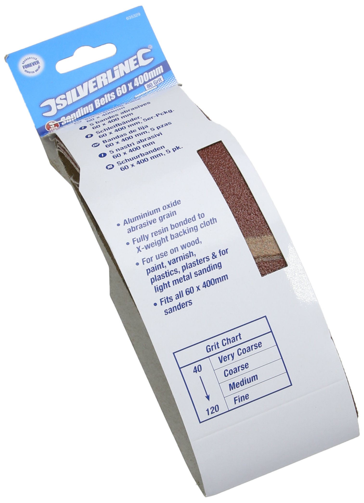 Silverline 635329 Sanding Belts 60 x 400 mm 5pk 80 Grit