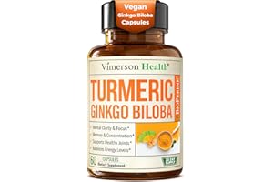 VIMERSON HEALTH Ginkgo Biloba and Turmeric Curcumin Supplement with Black Pepper & Organic Tumeric – Natural Turmeric Supplement for Focus, Memory, Joint & Brain Health – 60 Vegan Ginko Biloba Capsules with Curcuma