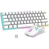 RedThunder 60% Wireless Gaming Keyboard and Mouse Combo, 2500mAh Rechargeable Battery, Ultra-Compact Small RGB Mechanical Feel Keyboard, Lightweight Honeycomb Optical Mouse for Gaming/Business, White