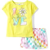 The Children's Place girls Short Sleeve Top and Shorts 2 Piece Pajama Set