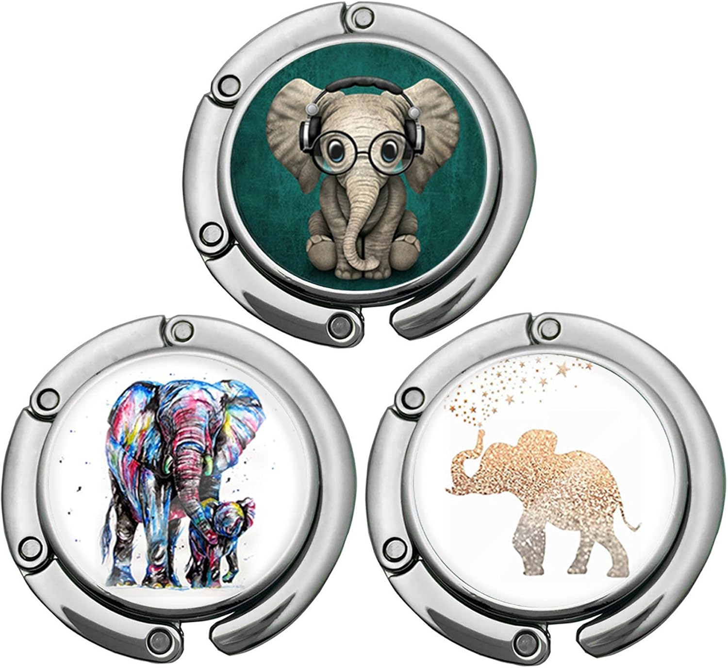 Purse Hook Foldable, Set of 3 Cute Elephant Folding Handbag Hanger for Table Foldable Handbag Storage Folding Decor Table Hook (3pack Elephant Hook)