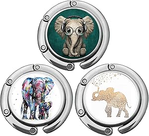 Purse Hook Foldable, Set of 3 Cute Elephant Folding Handbag Hanger for Table Foldable Handbag Storage Folding Decor Table Hook (3pack Elephant Hook)