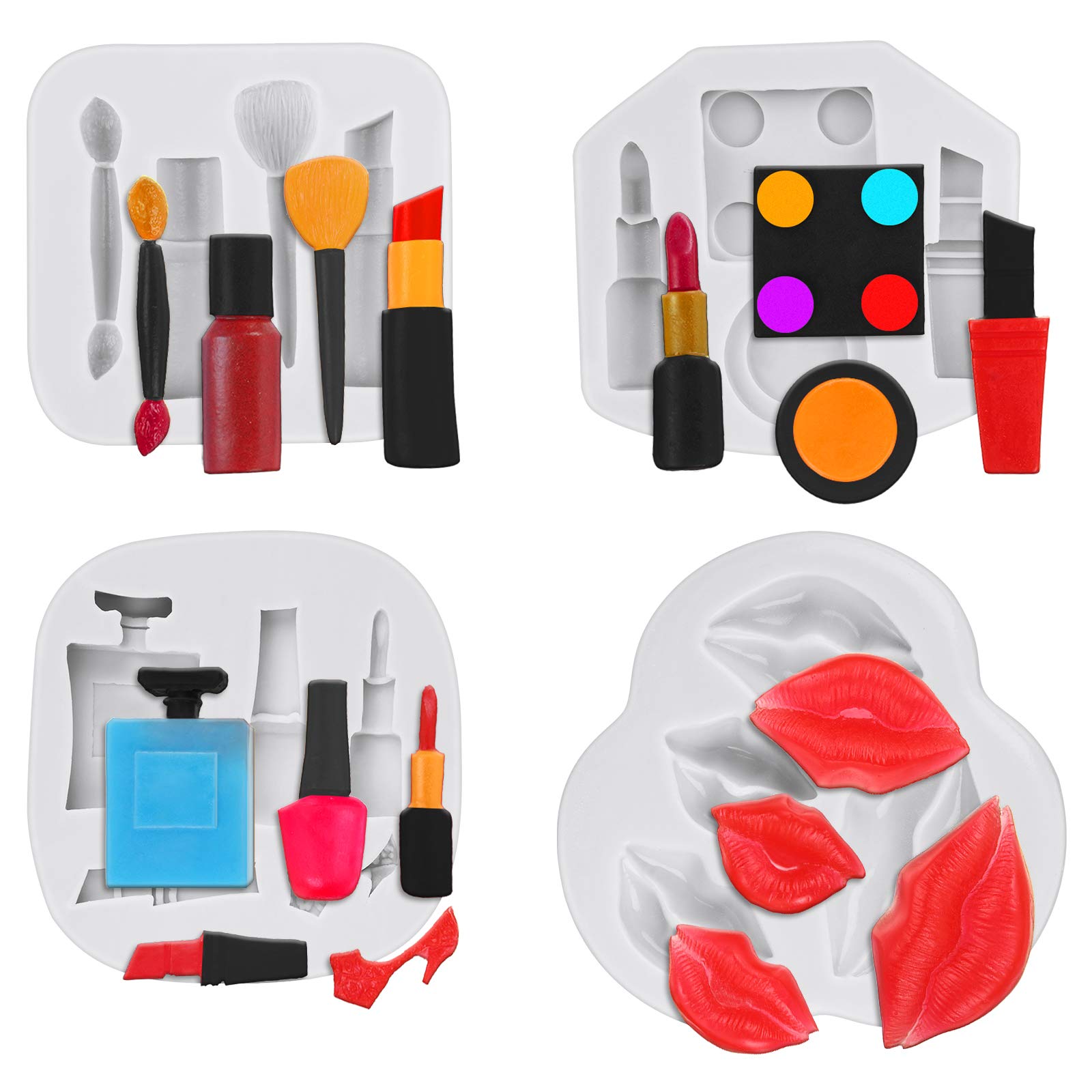 Photo 1 of 4 Pieces Makeup Theme Silicone Molds Valentine Fondant Molds Lipstick Perfume Lips High Heel for Cake Chocolate Cupcake ?handcraft DIY Supplies