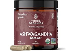 TRIBE ORGANICS Ashwagandha KSM 66 Pure Organic Root Powder Extract Ayurvedic Supplement - Focus Mood Support Increase Energy Strength 600mg of Natural KSM66 for Superior Absorption - 90 Capsules