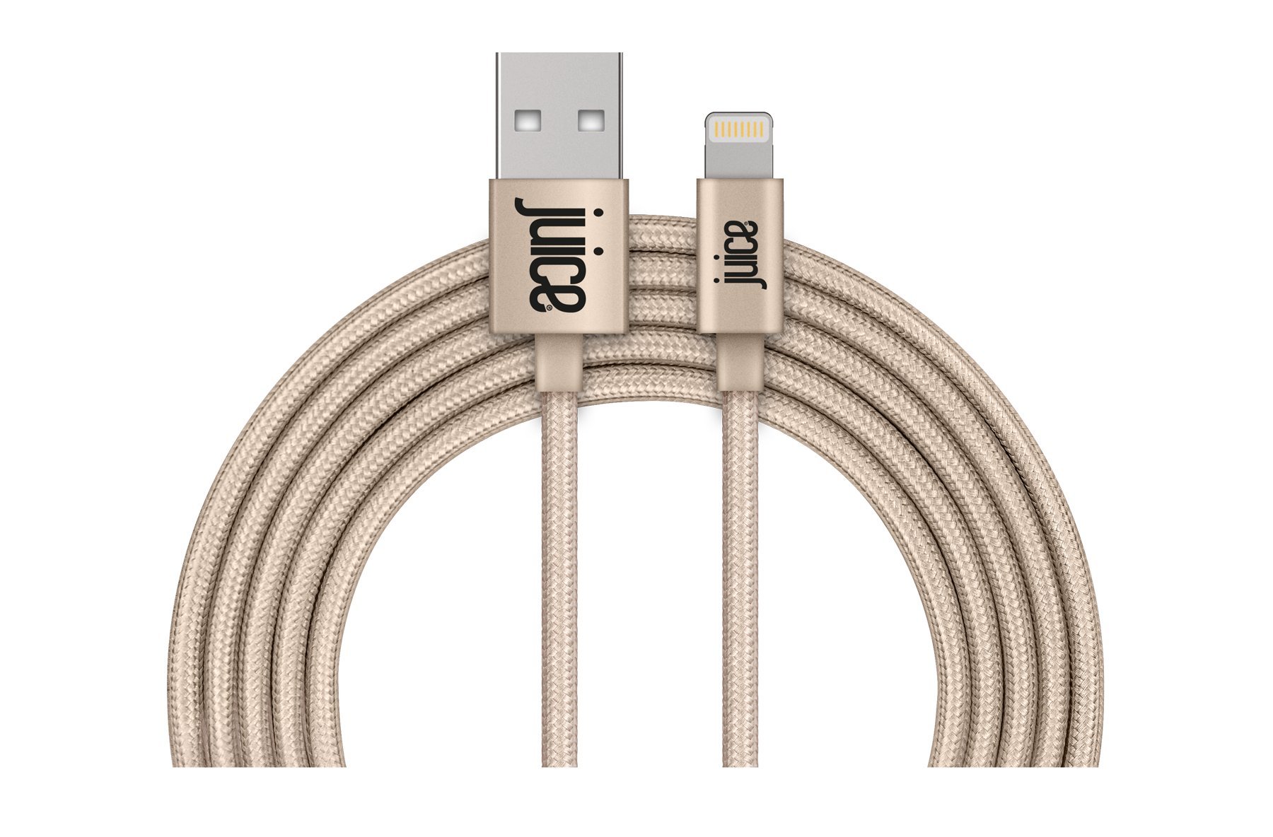 Juice Apple iPhone Lightning 2m Braided Charger and Sync Cable for Apple iPhone 13, 13 Pro, 12, 12 Mini, SE, 11, XS, XR, X, 8, 7, 6, 5, iPad, Pro, Air, Mini, Airpods Pro- Gold