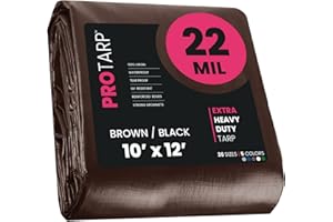 PROTARP Extreme Heavy Duty 22 Mil Tarp Cover, Waterproof, UV Resistant, Rip and Tear Proof, Poly Tarpaulin with Reinforced Edges for Roof, Camping, Patio, Pool, Boat. (Brown/Black 10′ X 12′)