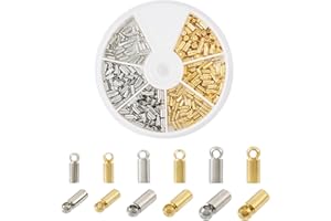 SPRITEWELRY 240Pcs Brass Cord End Caps Glue-in Leather Cord Terminators Small Barrel End Tip Kumihimo End Caps Leather End Cords for Tassels Earring Choker Bracelet Pendant Women Jewelry Making