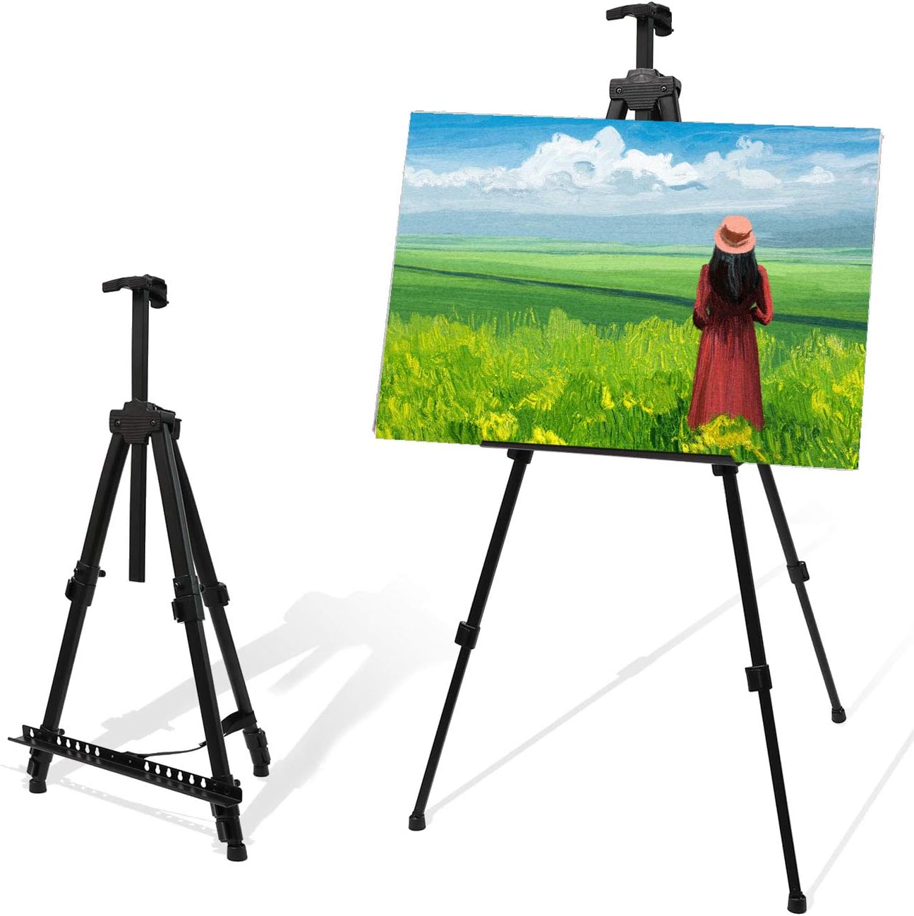 56" Easel Stand for Painting Drawing Display, 17" to 56" Adjustable Aluminum Easel for Table Top/Floor Black