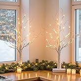 Vanthylit 2 Pcs Lighted Birch Tree Battery Powered Tabletop Tree Decorations for Home Fireplace Party Christmas Decorations (22 Inch)