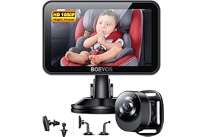 BOEYOS Baby Car Mirror - Baby Car Camera 4.3 inch HD 1080P - Rear Facing Car Baby Monitor with Night Vision - Adjustable View Angle, Easy Setup, Safety for Infants - Black