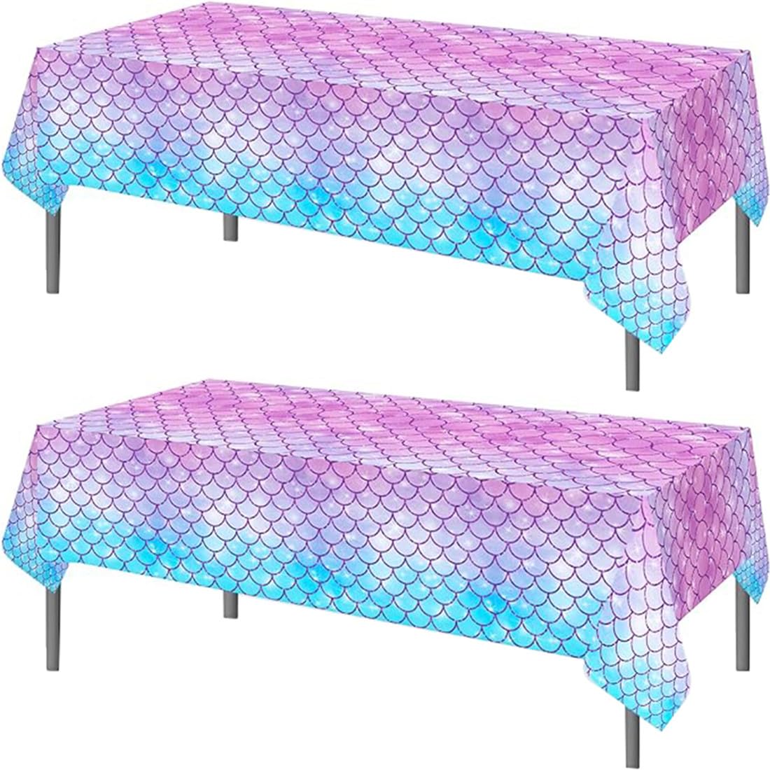 TOKYMOON 2 Pack of Disposable Mermaid Scales Themed Party 54x87In Tablecloths Wedding Picnic Banquet Table Cover for Mermaid Baby Shower Party Supplies