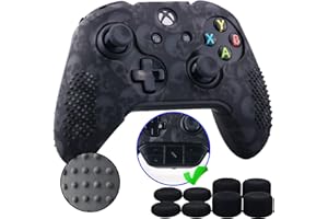 9CDeer Studded Protective Customize Transfer Printing Silicone Cover Skin Sleeve Case + 8 Thumb Grips Analog Caps for Xbox One/S/X Controller Skull Black Compatible with Official Stereo Headset