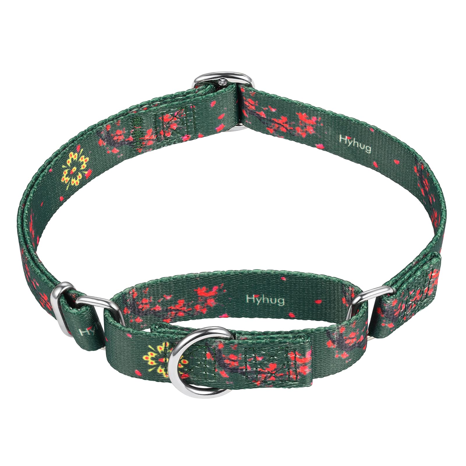 Hyhug Design, Choking (Martingale) Training Dog Collar to Prevent Escape. Comfortable and Adjustable, Strong, Hard-wearing, Durable (Medium, Green Plum Flower)