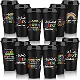 Skylety 12 Pcs Teacher Appreciation Gifts Teacher Gifts Bulk Teachers Deals Reusable Plastic Coffee Cup with Lid for Back to School Party Decorations (Modern)