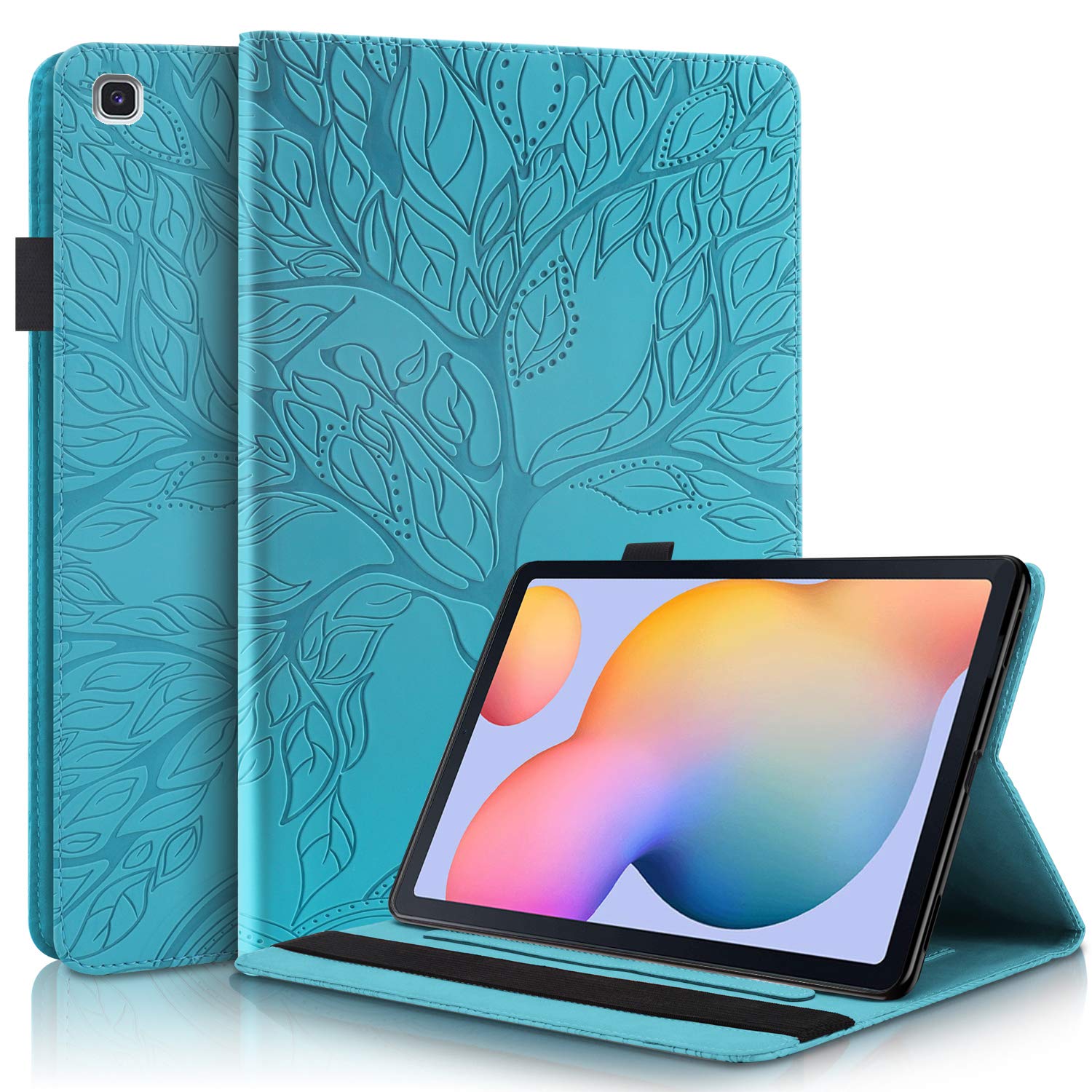 Aswant Samsung Tab S6 Lite Case PU Leather Wallet Folio Flip Cover Card Slot Pen Holder Stand Tablet Case for Samsung Galaxy Tab S6 Lite 2020 10.4 Inch SM-P610 / SM-P615 Embossed Tree - Blue