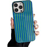 Longlayss Compatible with iPhone 16 Pro Max Case Cute Aesthetic Striped Phone Case for Women Girl Shockproof Slim TPU and Hard PC Protective Cover (Green and Blue)