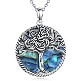 Dralox Tree of Life Necklace for Women Men S925 Sterling Silver Abalone shell Flower Pendant Oxidized Black Design Family Tree Necklace Jewelry Gift 20"