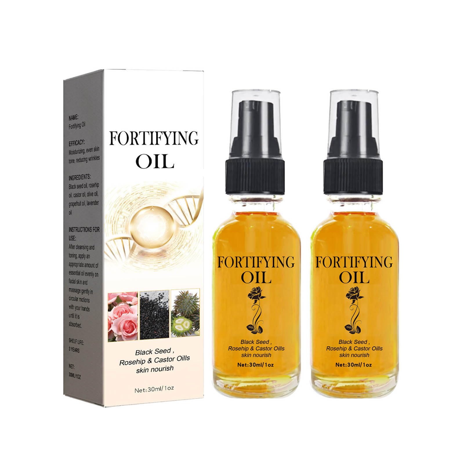 2 Pcs Fortifying Oil Black Seed Oil Rosehip Oil Face Serum Organic Natural Face Oil Anti-Wrinkle Firming Face Moisturiser Anti-Aging Serum Natural Skincare