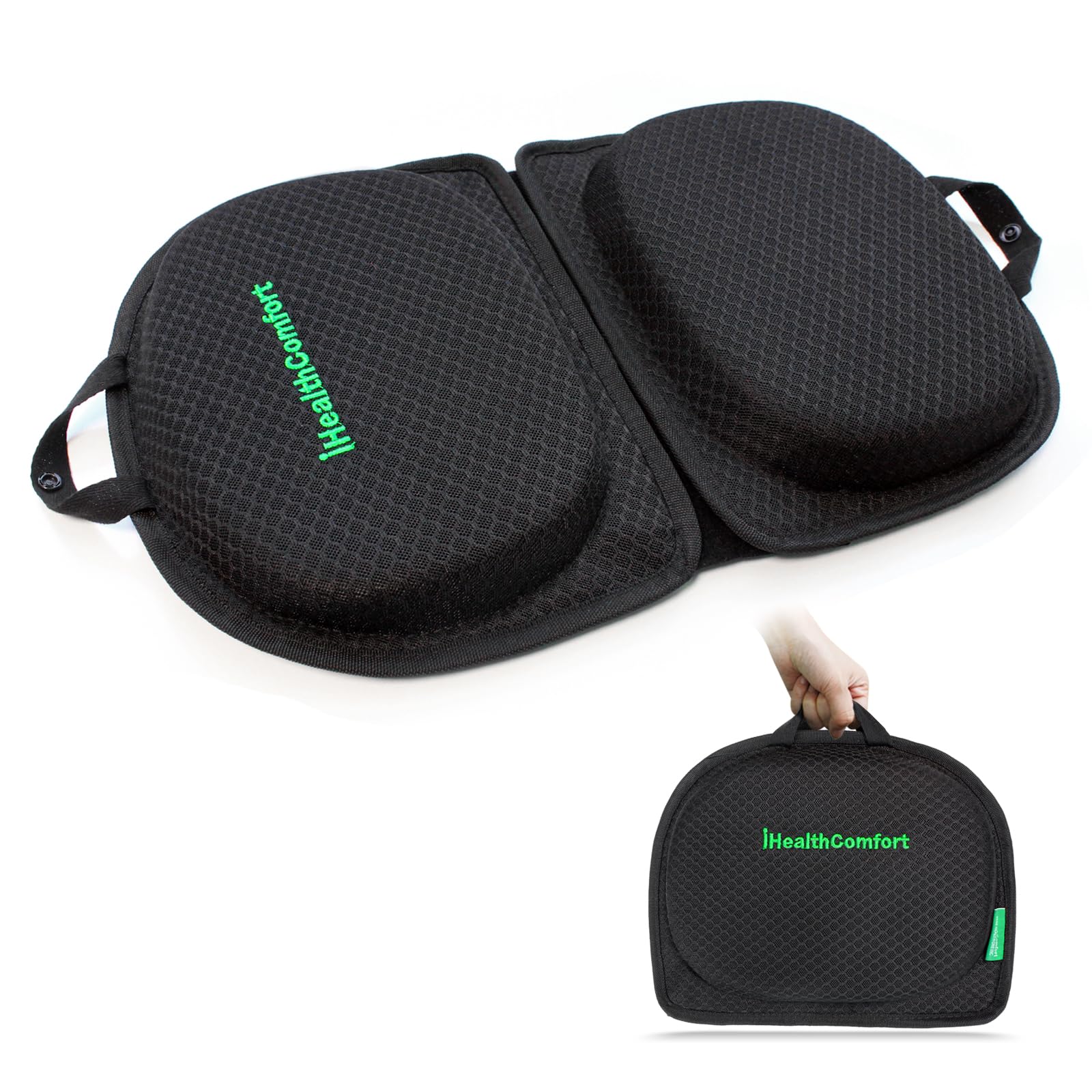 Photo 1 of IHEALTHCOMFORT Small Travel Seat Cushion,Gel Memory Foam Seat Cushion,Supportive Butt Pillow,Portable and Foldable for Long Sitting Hours on Stadium Airplane Car Seat