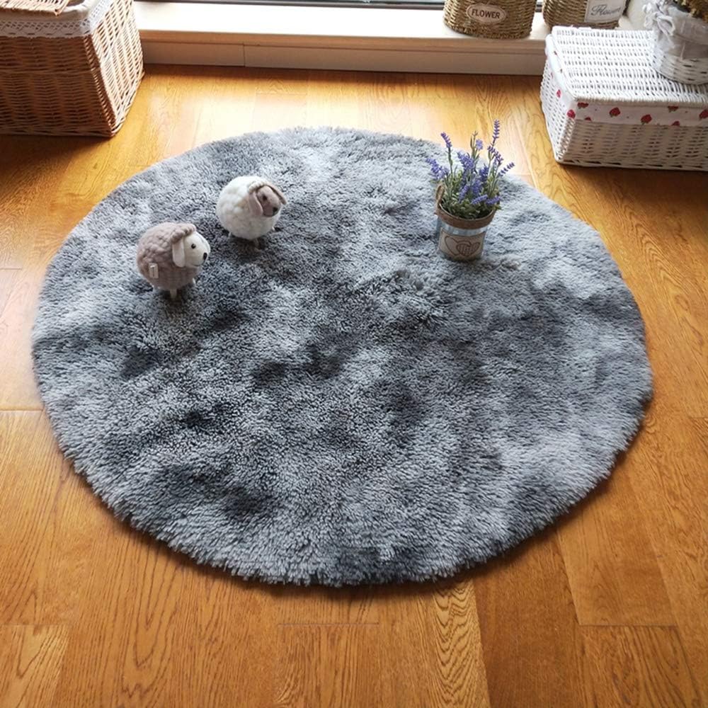 JeogYongFluffy Carpet, Modern Gradient Color Fluffy Round Rugs Use for Living Room or Bedroom (Gradient Gray, 120cm)