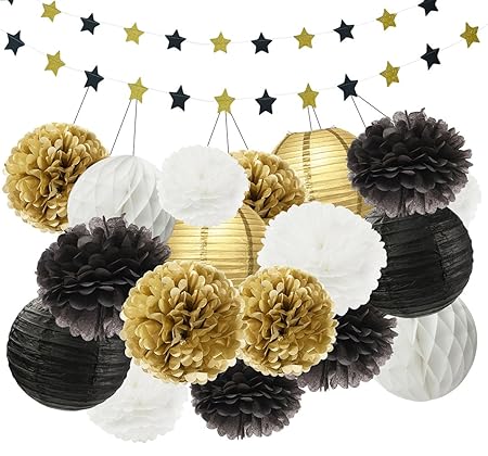 Lanterne Di Carta Oro Nero Bianco Palline Di Carta Velina