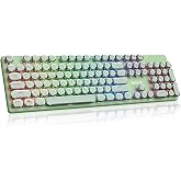 Redragon K710 Wireless Typewriter Mechanical Gaming Keyboard, Green | Bluetooth/2.4Ghz/Wired, RGB Led Backlit, Blue Switch - Clicky, Rechargeable 4000mAh, Solid Metal Panel, Round Keycaps