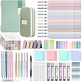 61 PCS Aesthetic School Supplies with Pen Case,12 Pastel Highlighters,5 Black Ink Gel Pens, 6 Mechanical Pencils 0.5 & 0.7mm,Sticky Note Index Tab and So on for Students Stationary College Essentials
