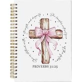 bitCNY Coquette Pink Bow Christian Cross Spiral Notebook, Proverbs 31 Woman Gifts, Religious Prayer Journal for Women, Scripture Journal, Bible Notebooks for Note Taking, 5.5x8.3 Inch