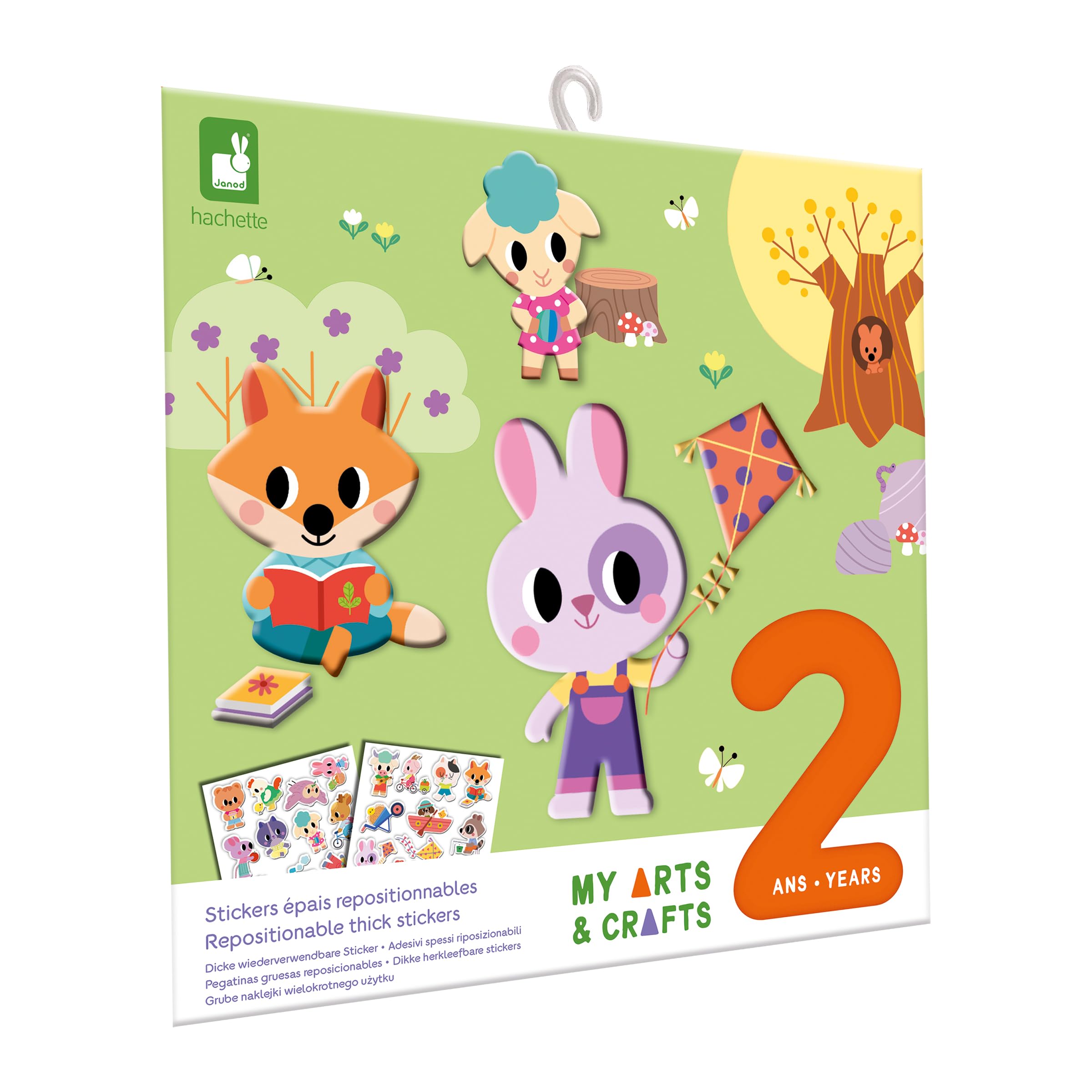Janod - My Arts & Crafts - From 2 Years - Thick Repositionable Stickers - 1 Recto-Verso Decoration and 2 Sheets of Stickers - Children's Creative Leisure Kit - Motor Skills and Concentration - J09144