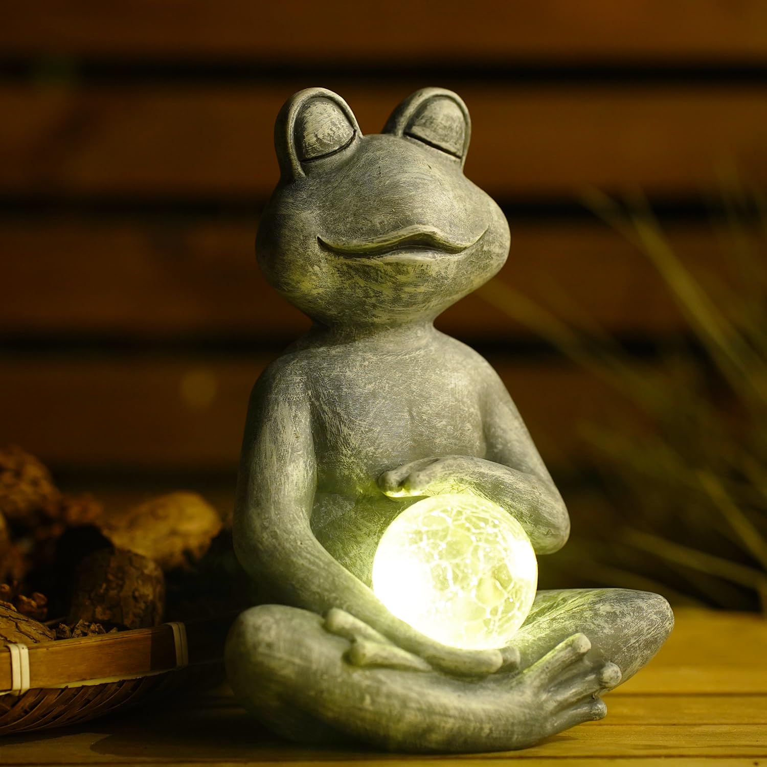 Goodeco Solar Outdoor Garden Meditating Yoga Frog Statue With Gazing Solar Ball- Frog Gifts for Women/Mom, Zen Garden Frog Figurines for Home,Garden Decor,Patio, Lawn and Balcony