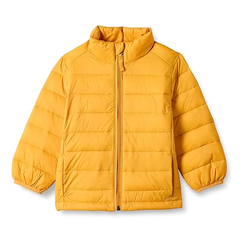 Amazon Essentials Boys' Lightweight Water-Resistant Packable Puffer Jacket, Golden Yellow, X-Large