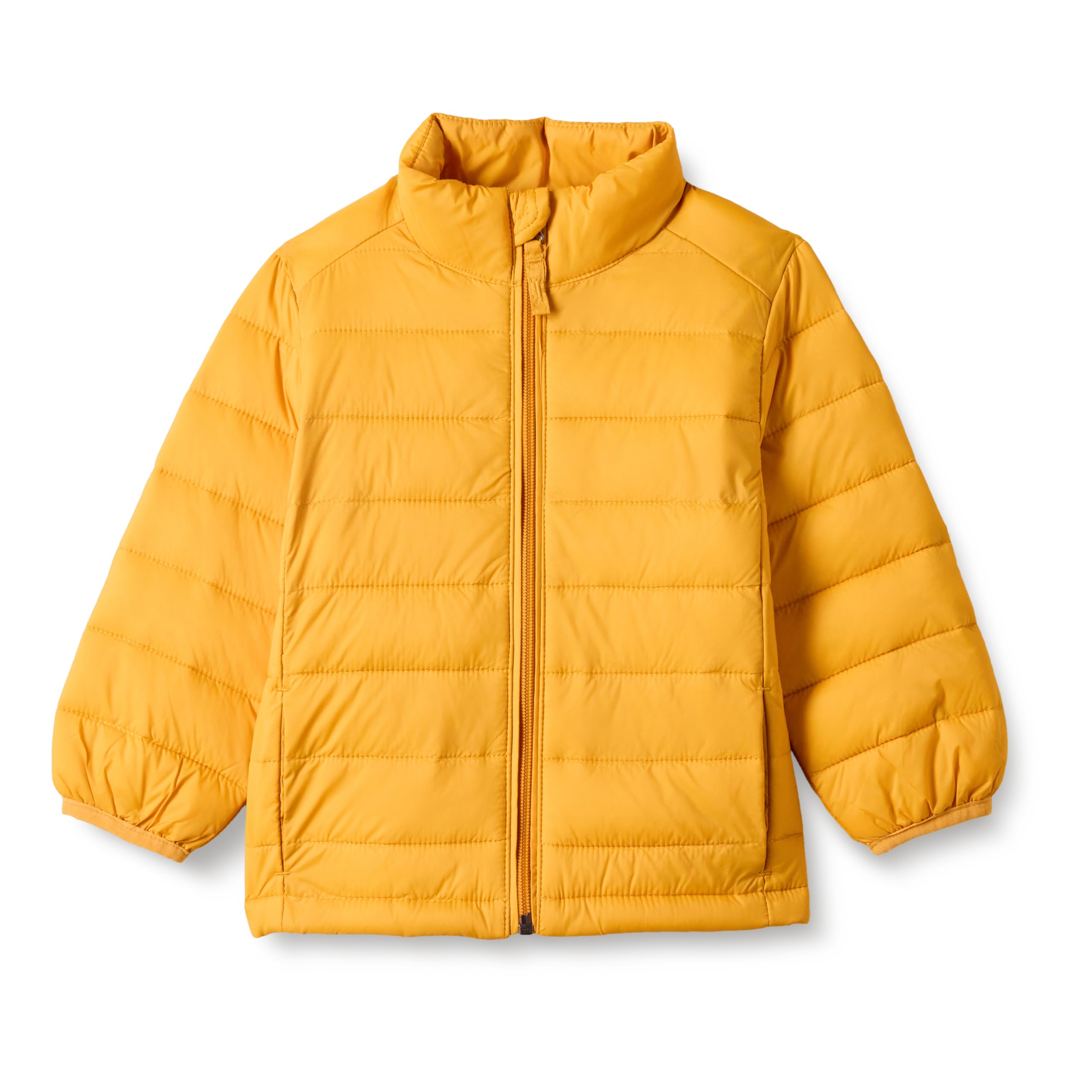 Photo 1 of Amazon Essentials Boys' Lightweight Water-Resistant Packable Puffer Jacket, Golden Yellow, Small
