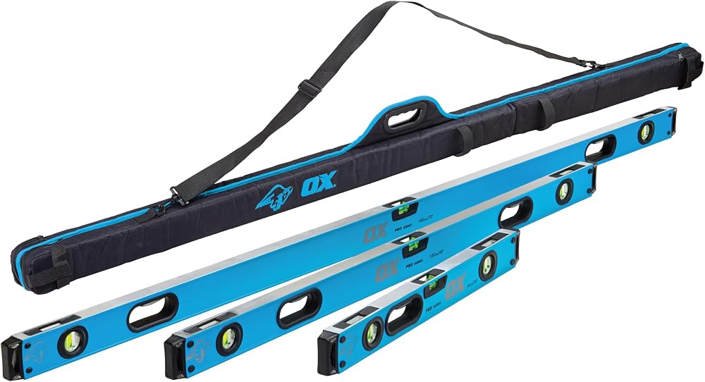 OX Tools Pro Level Bag with 1800mm 1200mm 600mm Levels Black Blue