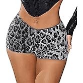 Womens Sequin Shorts Y2k Leopard Printed Sexy Rave Dance Micro Hot Pants Clubwear