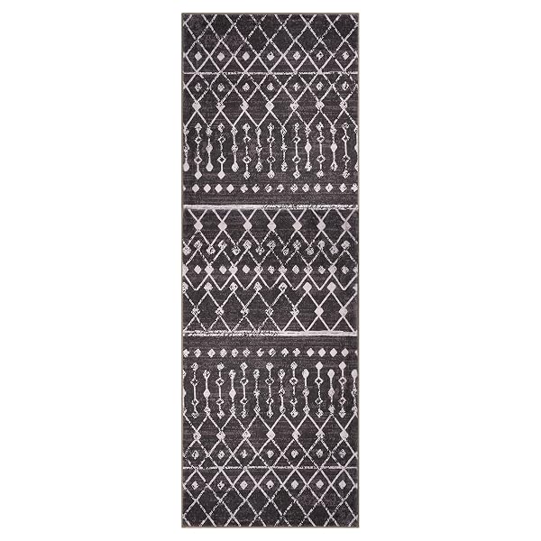 LANSNY HALLWAY RUNNER RUG, BROWN RED WASHABLE RUNNER RUG 2X8 MOROCCAN KITCHEN RUG RUNNER NON SLIP BOHO DISTRESSED THIN SOFT PRINT FAUX WOOL CARPET FOR ENTRYWAY BEDROOM LAUNDRY ROOM INDOOR HOME DECOR