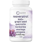 Micro Ingredients Resveratrol NAD Complex 3,000mg for Women & Men, 240 Veggie Capsules | NMN Supplement Alternative | 11-in-1 Blend with NAD+, Quercetin, Moringa, Berberine, Grape Seed, & Oregano