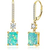 CiNily Rectangular Cut-Opal Earrings for Women Trendy Leverback Drop Earrings Hypoallergenic, Pendant Earrings 14K Gold Plated Hanging Lever Earrings Big Opal Hoops Fashion Jewelry Gifts for Sensitive Ears