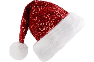 Inxens Santa Hat Christmas Hat Adult Large Red Plush Velvet Santa Claus Hat for Women Men XL Holiday Christmas Hats Double Layer Sequin 31x47cm