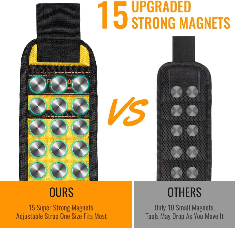 Magnetic Wristband Gifts for Men Women- Magnetic Tool Wristband with 15 Powerful Magnets for Holding Screws, Nails, Drill Bits, Unique Tool for Men, Best Gadgets DIY Gifts, Father/Dad, Husband, Him - - 