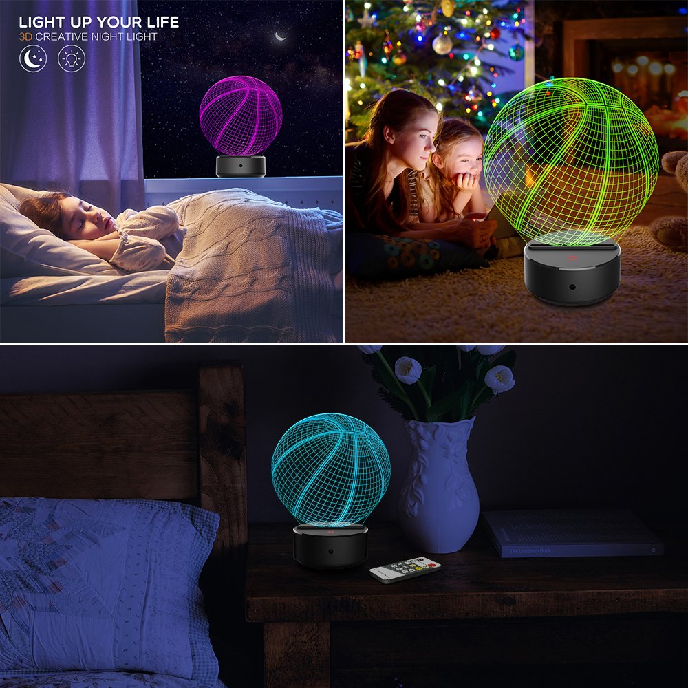 JCMKJ 3D Soccer Night Light 3D Basketball Night Light 7 Color Change LED Table Desk Lamp Acrylic Flat ABS Base USB Charger Home Decoration Toy Brithday