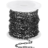 MECCANIXITY 16.4 ft Paper Clip Chain, 2mm/0.08" Width Stainless Steel Chains for Jewelry Making Oval Link Chains Roll for Necklace Bracelet, Black