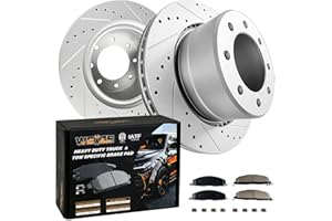WEIZE Rear Truck & Tow Brake Kit, Carbon Fiber Ceramic Brake Pads & Drilled/Slotted Brake Rotors, Replacement for Dodge Ram 2500 3500 2009-2018