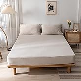 DONEUS Jersey Knit Cotton Fitted Sheet 3 Piece - Ultra Soft, Wrinkle Free and Breathable, 15 Inches Deep Pocket Elastic Sheets with 2 Pillowcases, Solid Beige King Size