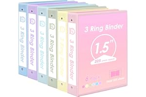 EOOUT 6 Pack 3 Ring Binders 1.5 inch, Three Round Ring 1.5'' Binders with 2 Pockets Interior, 6 Assorted Pastel Color, Fits 8