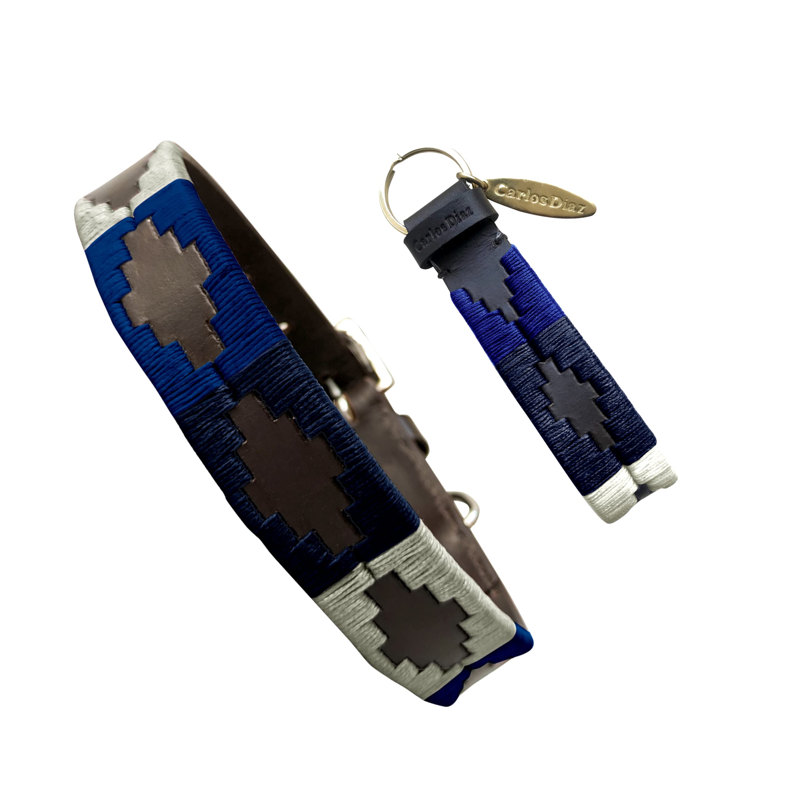 Carlos Diaz Genuine Leather Waxed Embroidered Polo Dog Collar S