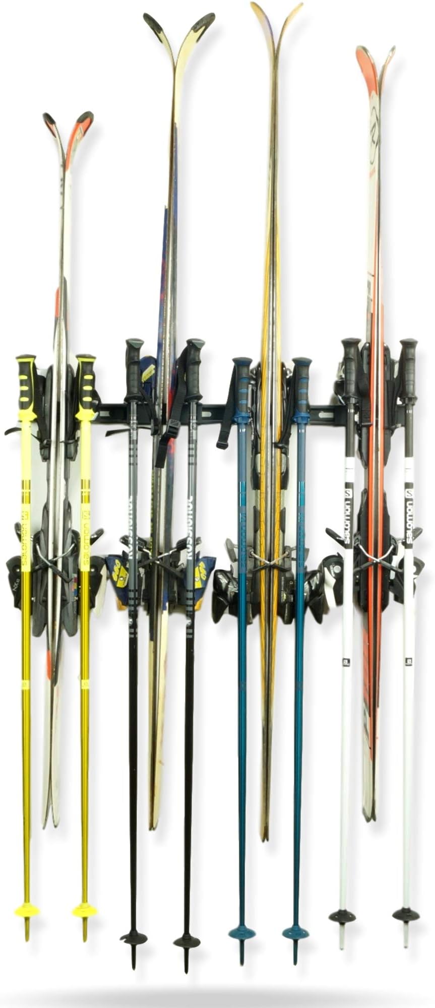 KoovaSnow Ski Rack Wall Mount for Indoor Storage | Securely Holds 4 Pairs of Skis Plus Poles | Made in USA