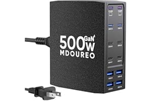 MDOUREO 500W USB C Charger Block, 12-Port USB C Charging Station for Multiple Devices, Leather Texture Dual PD 65W Laptop Fast Charger Compatible with MacBook Pro/Air, iPad, iPhone,Galaxy and More, Black